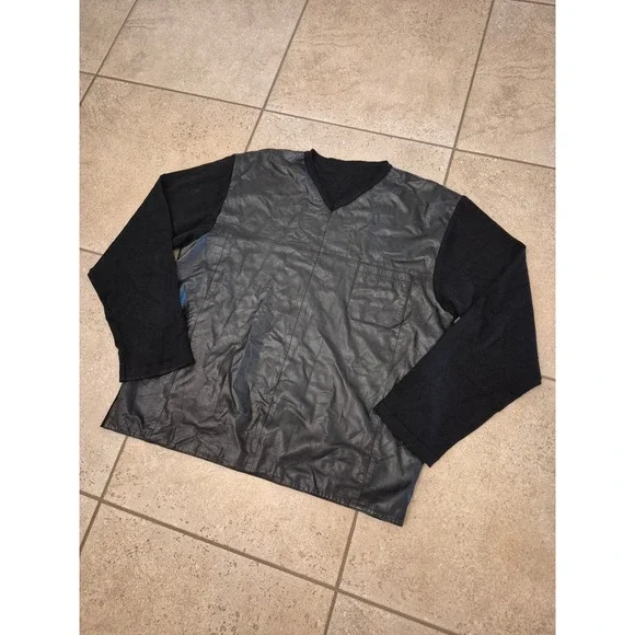 LANVIN Paris Leather-Front - Virgin Wool Sweater Back - V-Neck - XL